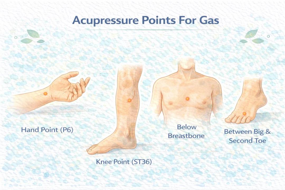 Acupressure points for gas relief.
