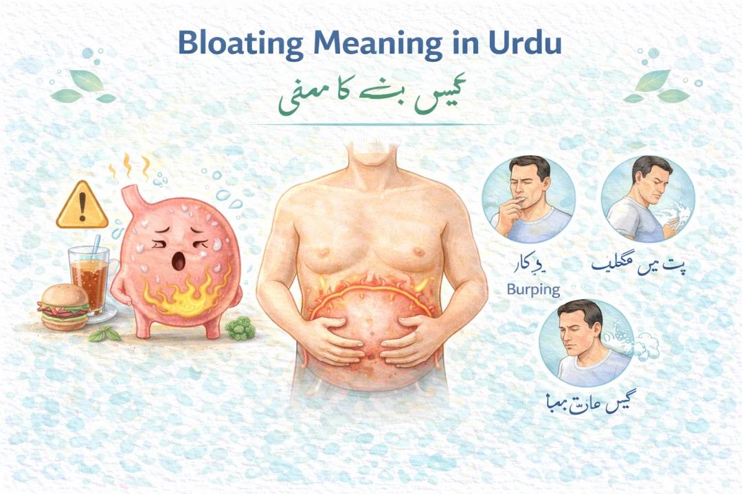 Bloating meaning in Urdu