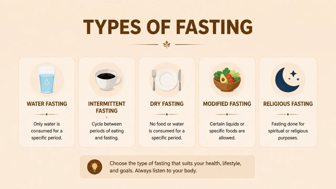 The image shows different Types of Fasting